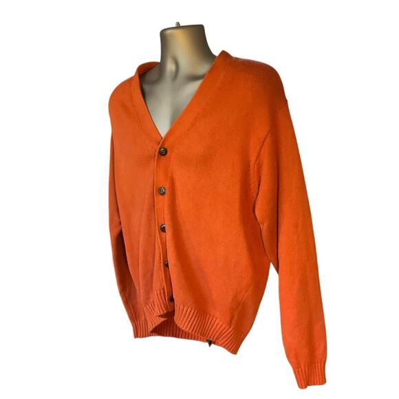 LL Bean Burnt Orange V Neck Button Front Cotton Grandpa Cardigan Size M - Picture 3 of 8
